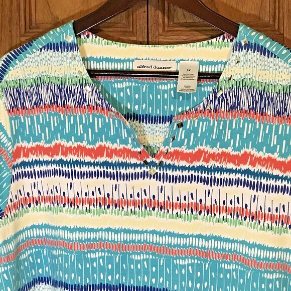 Alfred Dunner Women's 3X Multicolor Knit Blouse Short Sleeve Bling Pullover Top - Picture 1 of 10